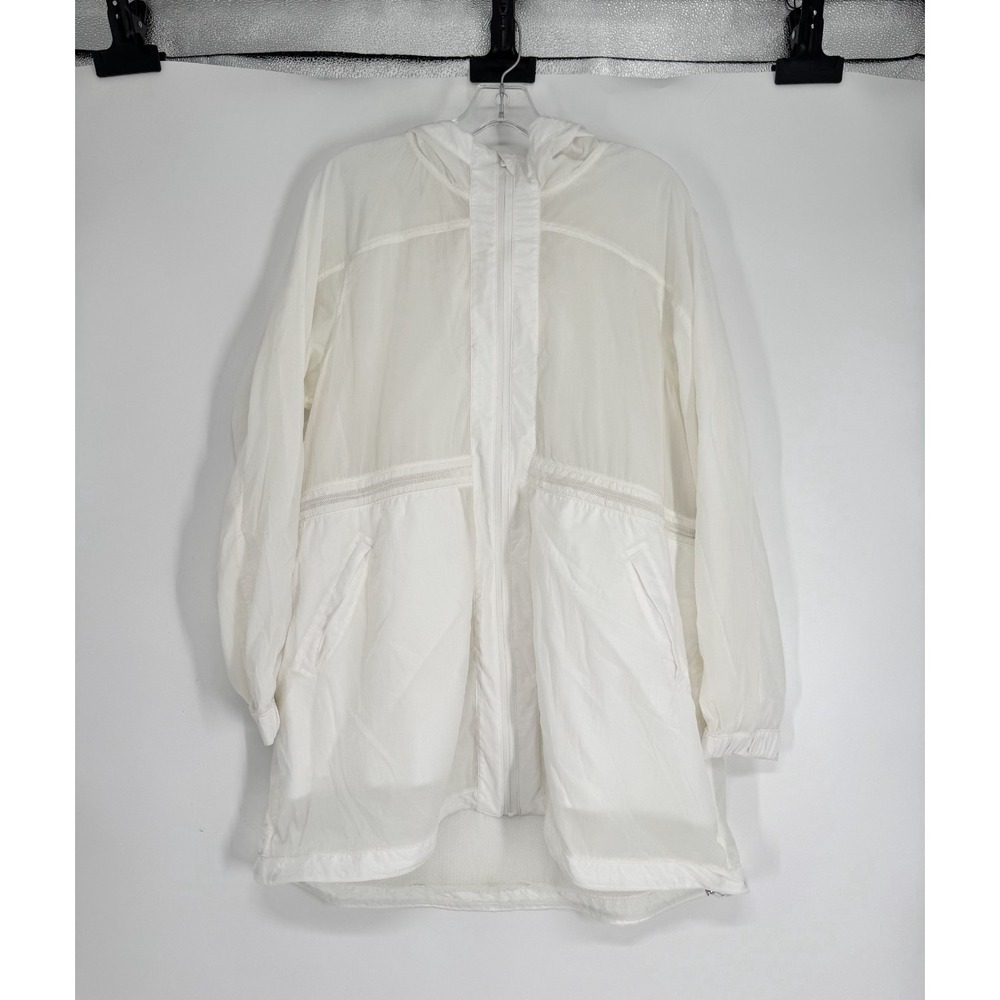 Lululemon In The Clear Jacket Womens Size 10 White Long Water Repellent Hooded